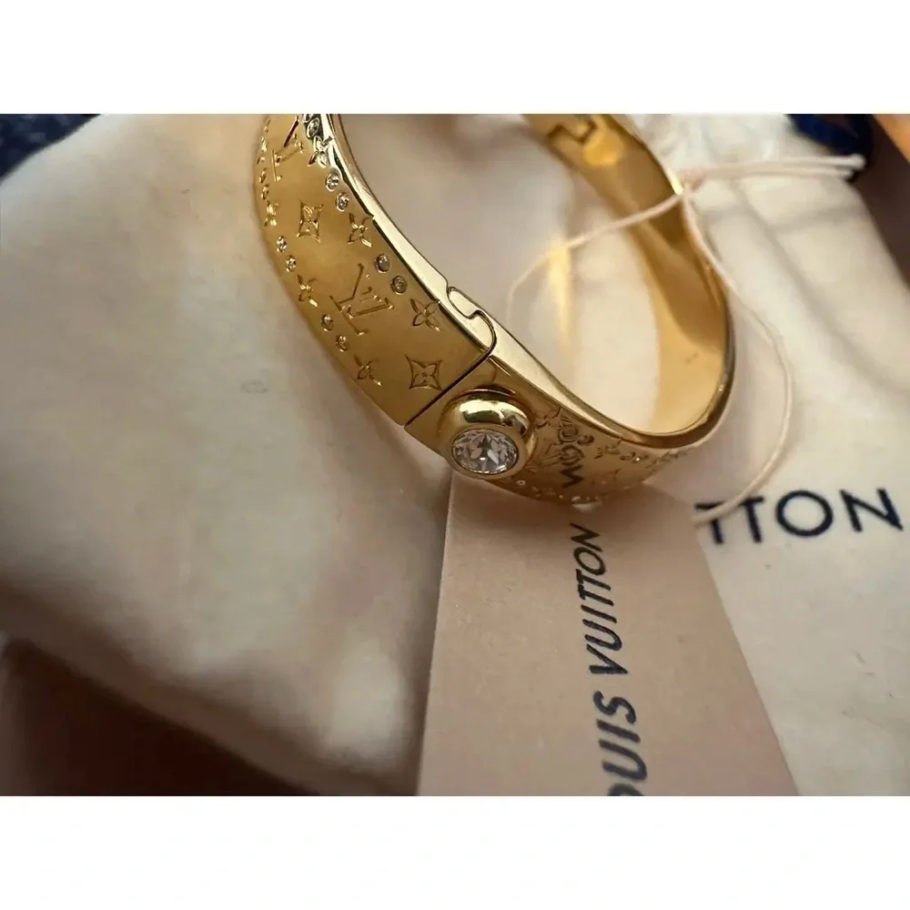 Louis Vuitton Nanogram Strass Bracelet Gold Crystal Bangle Certified Authentic 💎 - Picture 4 of 11